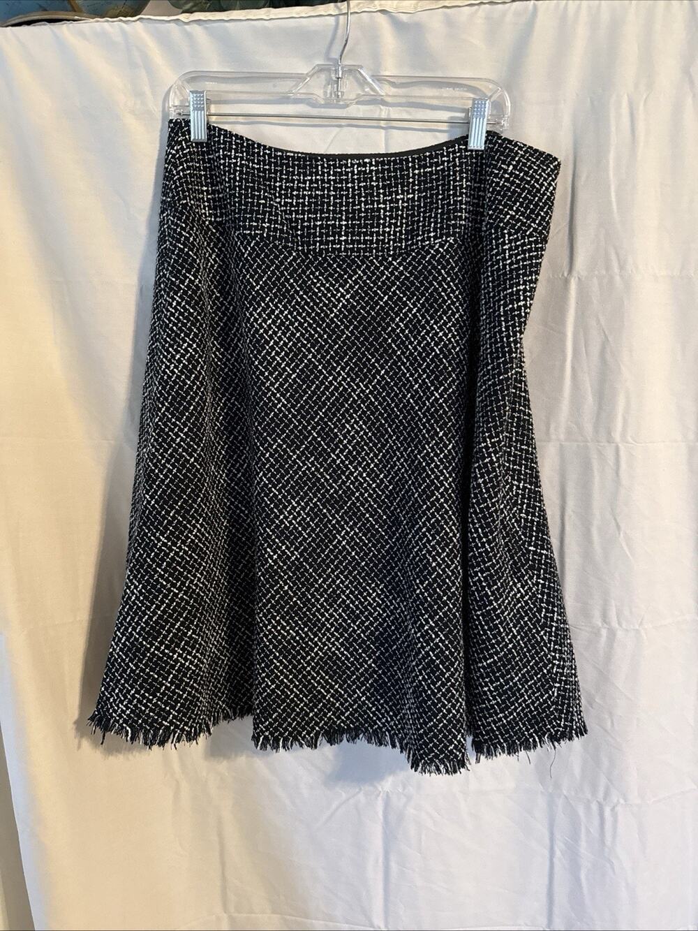 Coldwater Creek M Black& White Circular Skirt Fringe Hem Side Zipper Lined